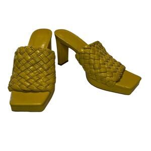 ASOS Design Raid Slip On Knottie Mule Heeled Sandals Yellow Square Toe Size 9